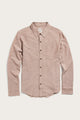The Bridge & Burn Larson Shirt in Rust Chambray is a classic fit men's button-up, crafted from recycled cotton with a single chest pocket, shown laid flat on a plain white background.