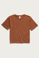 The Bridge & Burn Organic Hemp Boxy Tee in Burnt Umber, featuring short sleeves and a relaxed fit, is displayed flat on a white background.