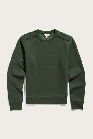 The Bridge & Burn Bailey Crew Sweatshirt in Forest Night is a relaxed fit, sustainable sweatshirt featuring long sleeves, ribbed cuffs and hem—shown against a light background.