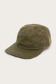 The Bridge & Burn Camper Waxed 5 Panel Cap in Moss features visible stitching, metal side eyelets, and a stiff brim. Made in the USA and shown on a plain light background.