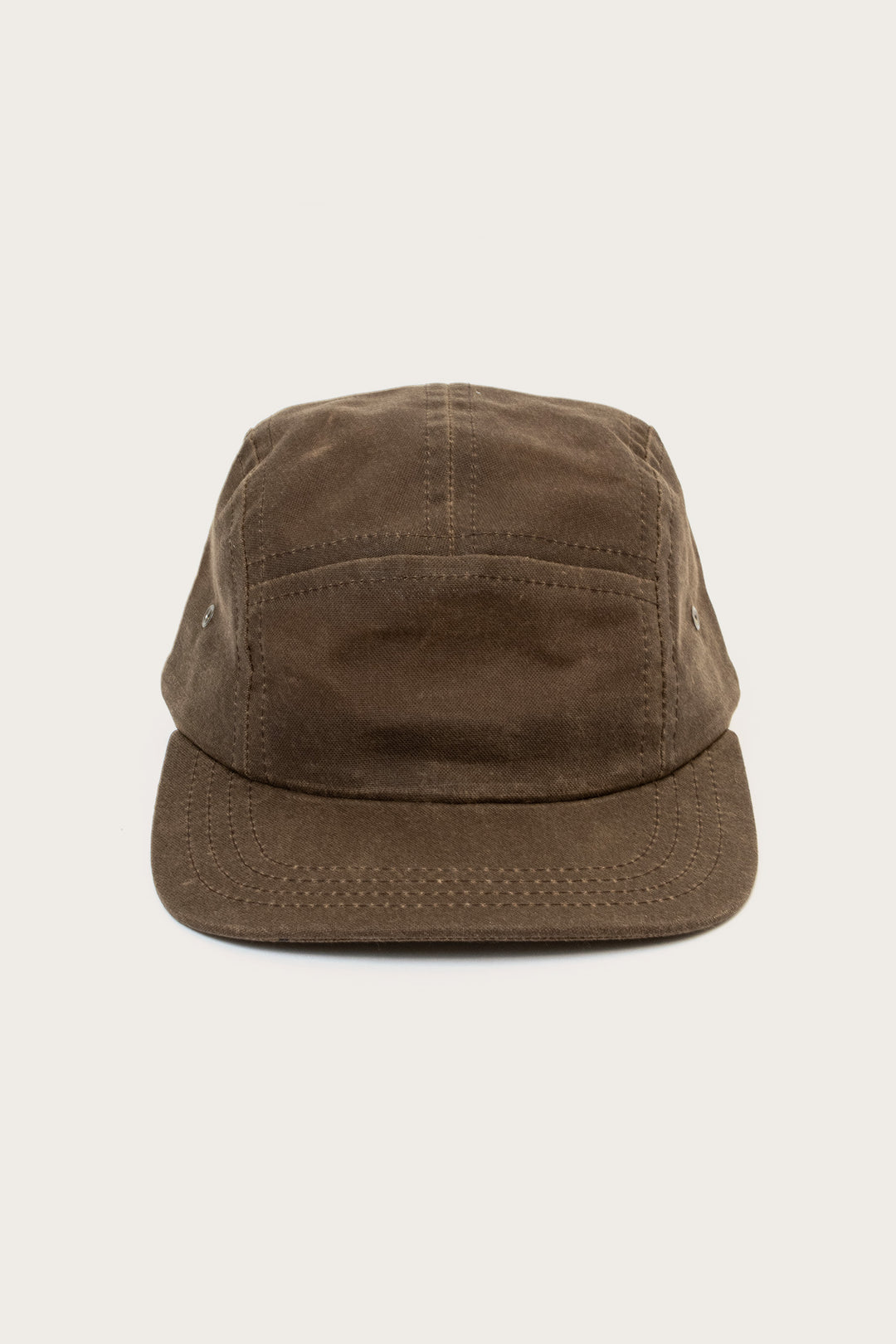 The Bridge & Burn Camper Waxed 5 Panel Cap in Umber is shown from the front, set against a plain off-white background.