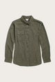 The Bird Shirt / Olive Grid Plaid by Bridge & Burn features a relaxed fit, long sleeves, olive and black plaid pattern, pointed collar, chest flap pocket, and straight hem—ideal for classic men's casual style.