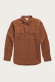 The Bridge & Burn Lenon Shirt in Terracotta Melange is a long-sleeve, button-up over-shirt with a collar and two chest pockets, shown laid flat on a plain light background for timeless appeal.