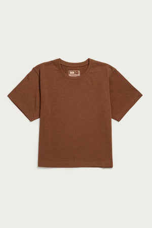 The Bridge & Burn Recycled Boxy Tee in Bronze is a short-sleeve vintage-style shirt with a crew neckline, shown laid flat on a white background.