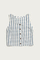 The Sadie Tank in Beach Stripe by Bridge & Burn is a sleeveless, boxy top with vertical blue and white stripes, a round neckline, and brown center buttons for an easygoing style.