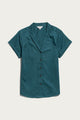 Bridge & Burn Innes Shirt in Deep Sea: a short-sleeve, teal button-up with notched collar and relaxed fit, shown flat on a white background.