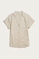 The Bridge & Burn Innes Shirt in ivory is a short-sleeved, relaxed fit button-up with a notched collar, shown flat on a white background.