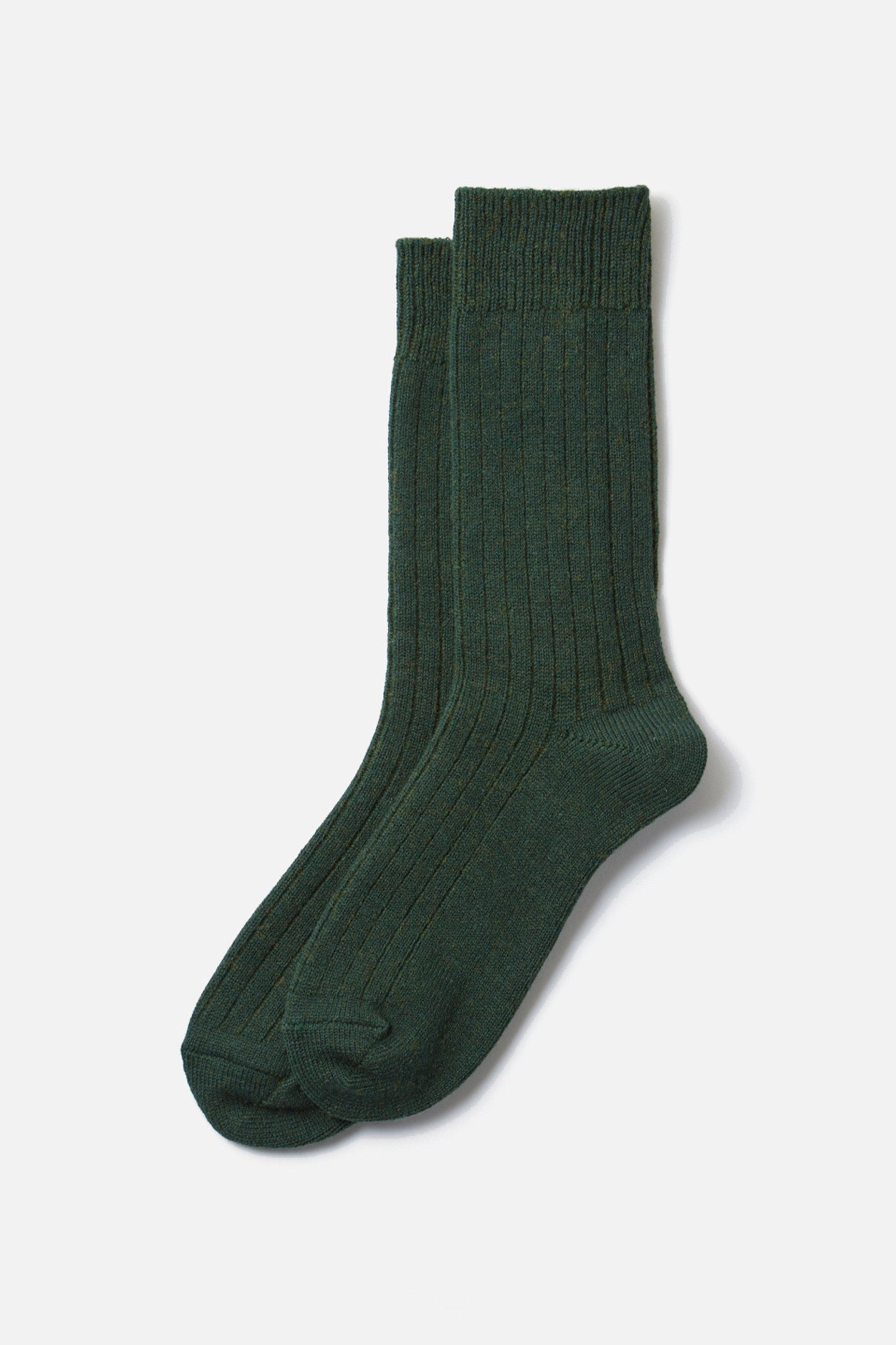 A pair of RoToTo Cotton Wool Socks in dark green is neatly laid out on a light background.
