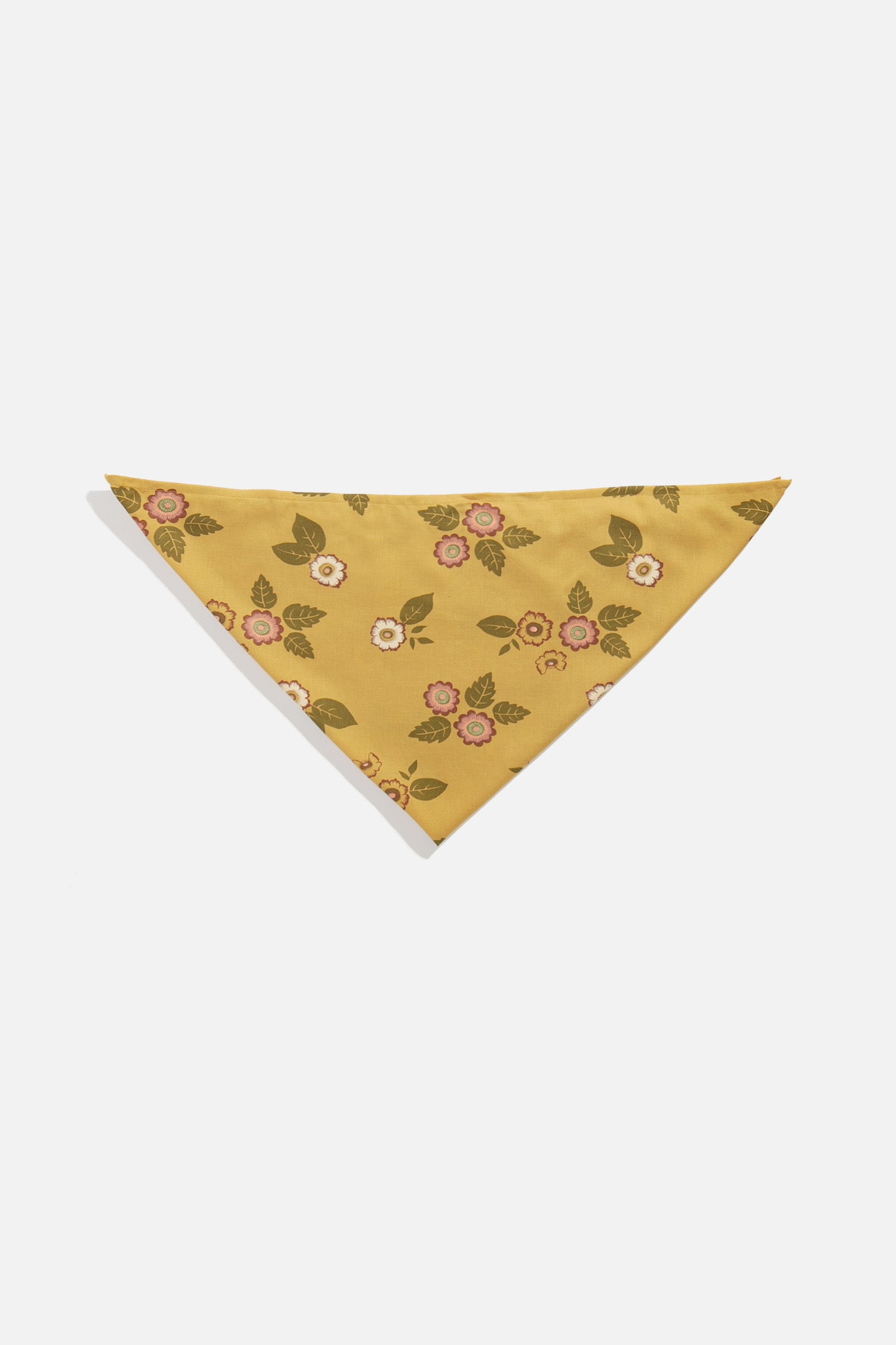 The Bridge & Burn XL Bandana / Folk Floral is a yellow Lenzing Modal bandana with a pink and white floral pattern and green leaves, shown on a plain white background.